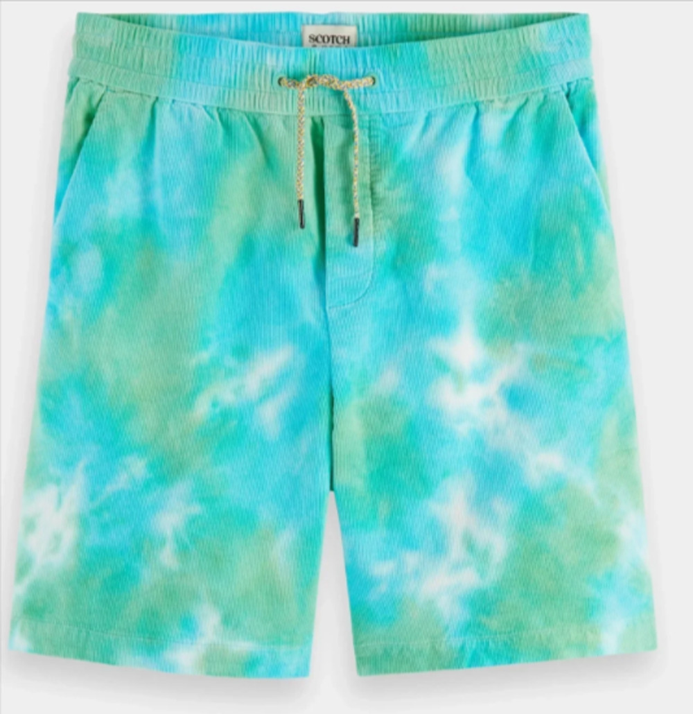 Scotch & Soda Men's Tie-Dye Corduroy Shorts Blue Green Drawstring Size 14